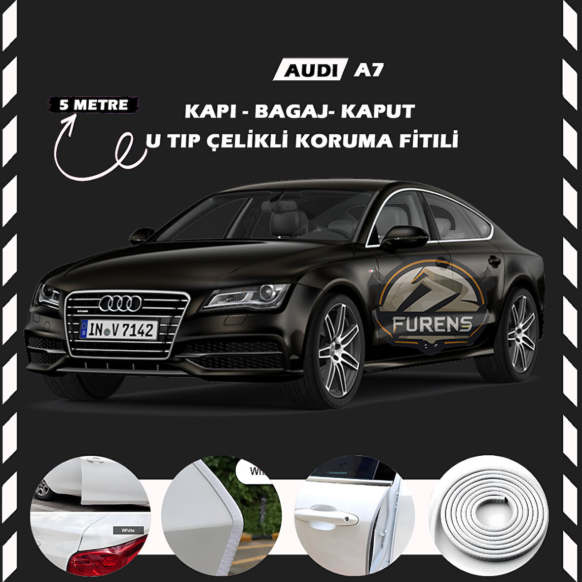 Audi A7 Oto Araç Kapı Koruma Fitili 5metre Parlak Beyaz Renk