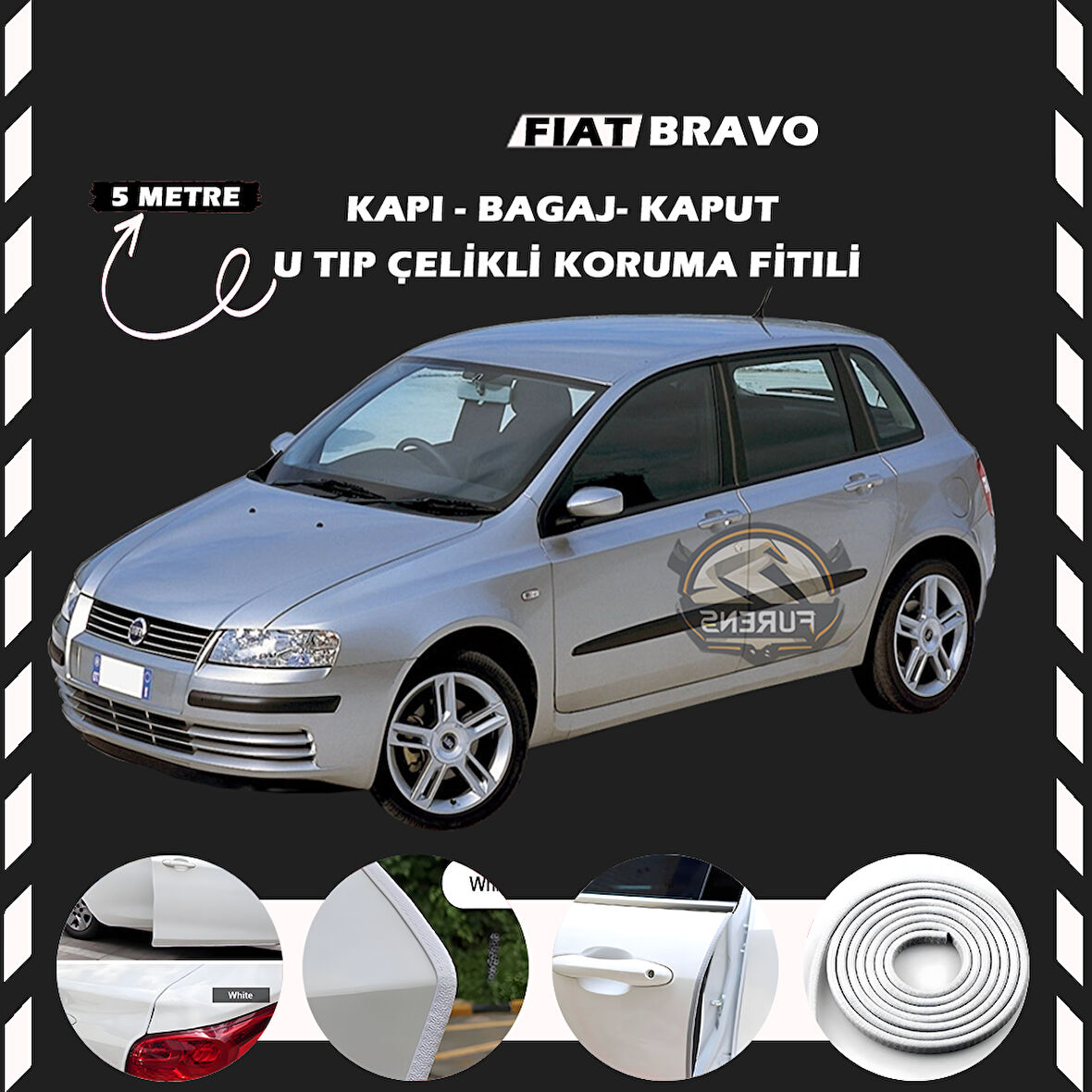 Fiat Bravo Oto Araç Kapı Koruma Fitili 5metre Parlak Beyaz Renk