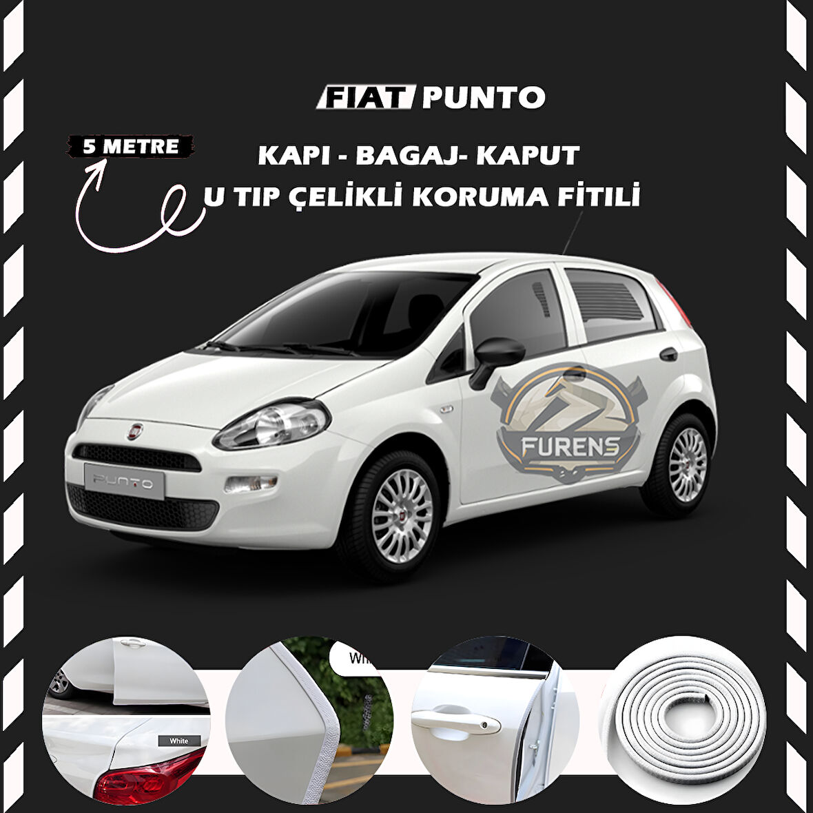 Fiat Punto Oto Araç Kapı Koruma Fitili 5metre Parlak Beyaz Renk