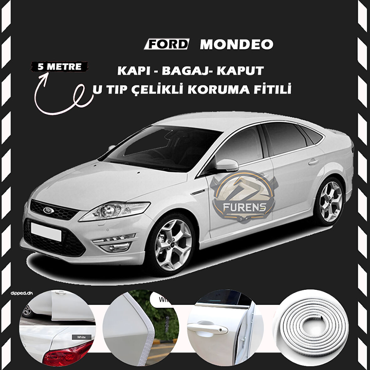 Ford Mondeo Oto Araç Kapı Koruma Fitili 5metre Parlak Beyaz Renk