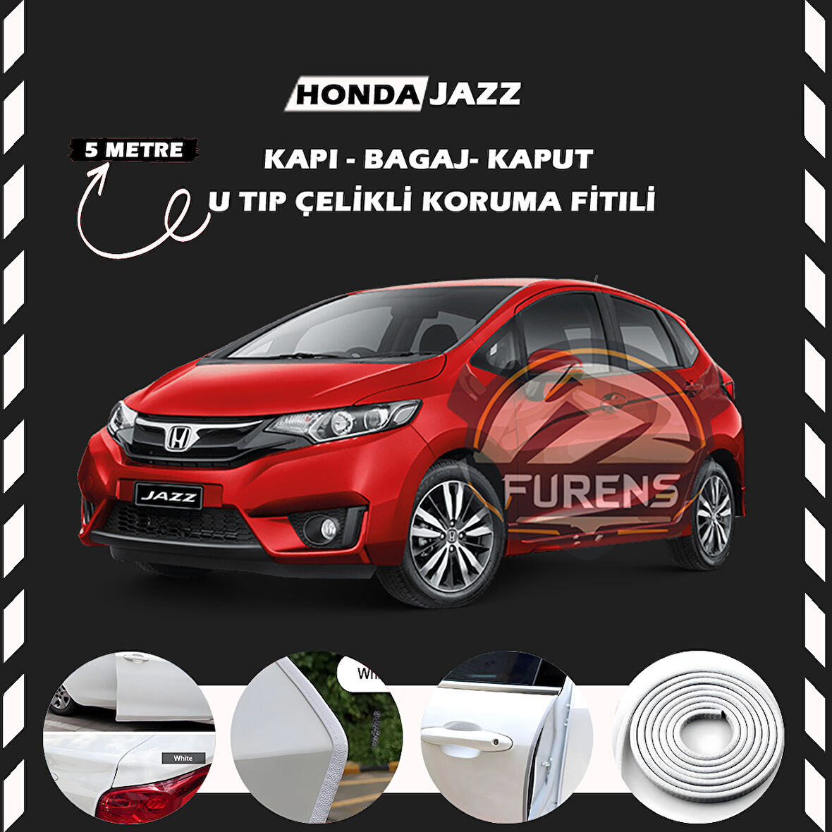 Honda Jazz Oto Araç Kapı Koruma Fitili 5metre Parlak Beyaz Renk