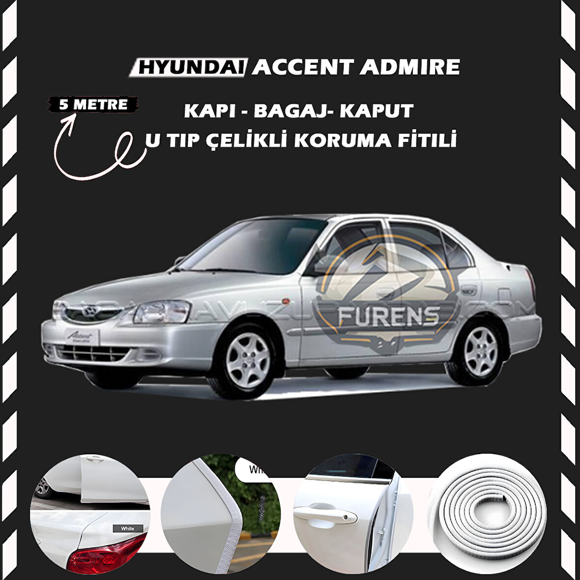 Hyunda Accent Admire Oto Araç Kapı Koruma Fitili 5metre Parlak Beyaz Renk