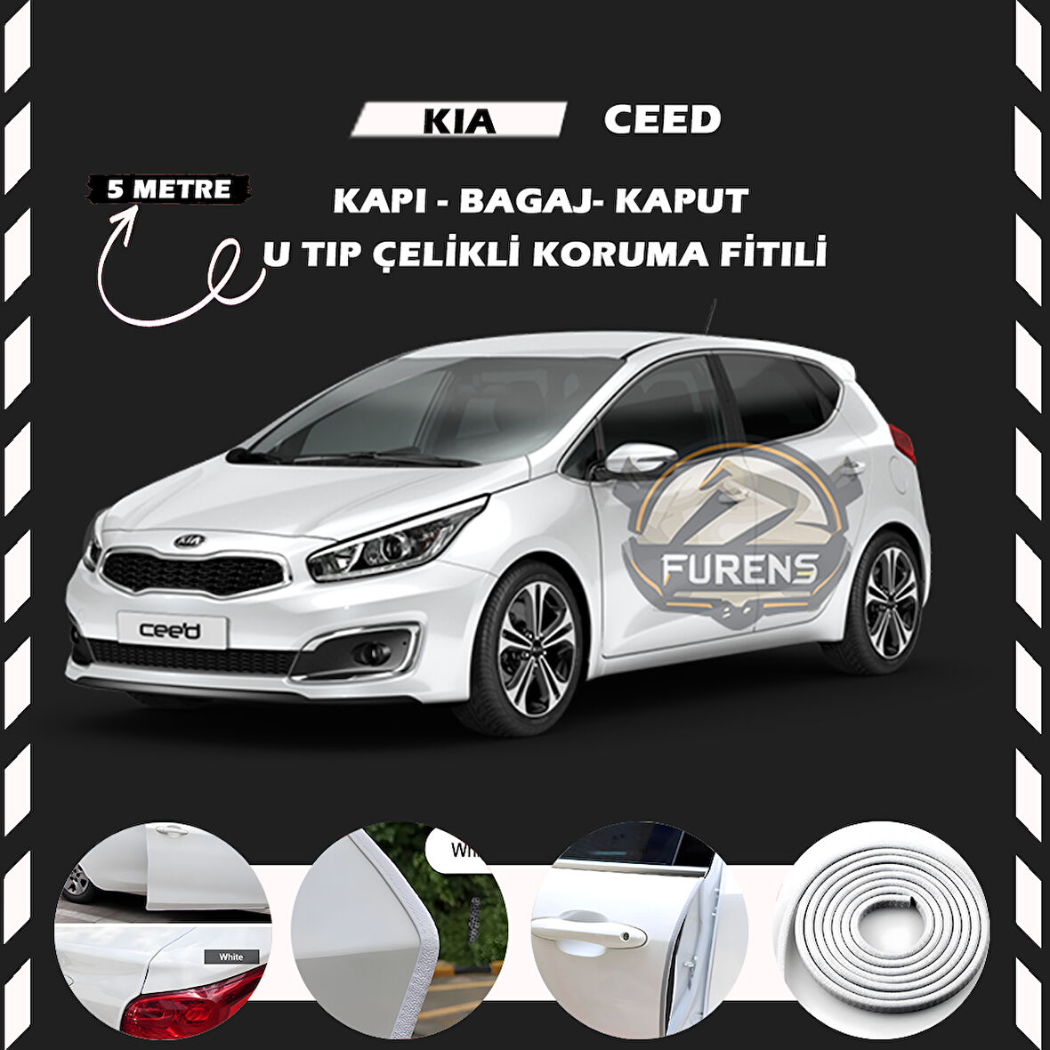 Kia Ceed Oto Araç Kapı Koruma Fitili 5metre Parlak Beyaz Renk