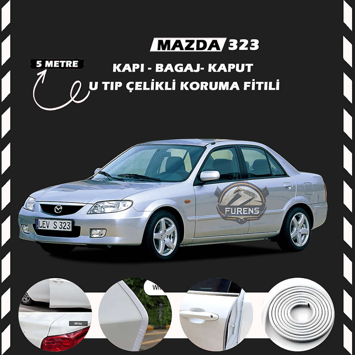 Mazda 323 Oto Araç Kapı Koruma Fitili 5metre Parlak Beyaz Renk