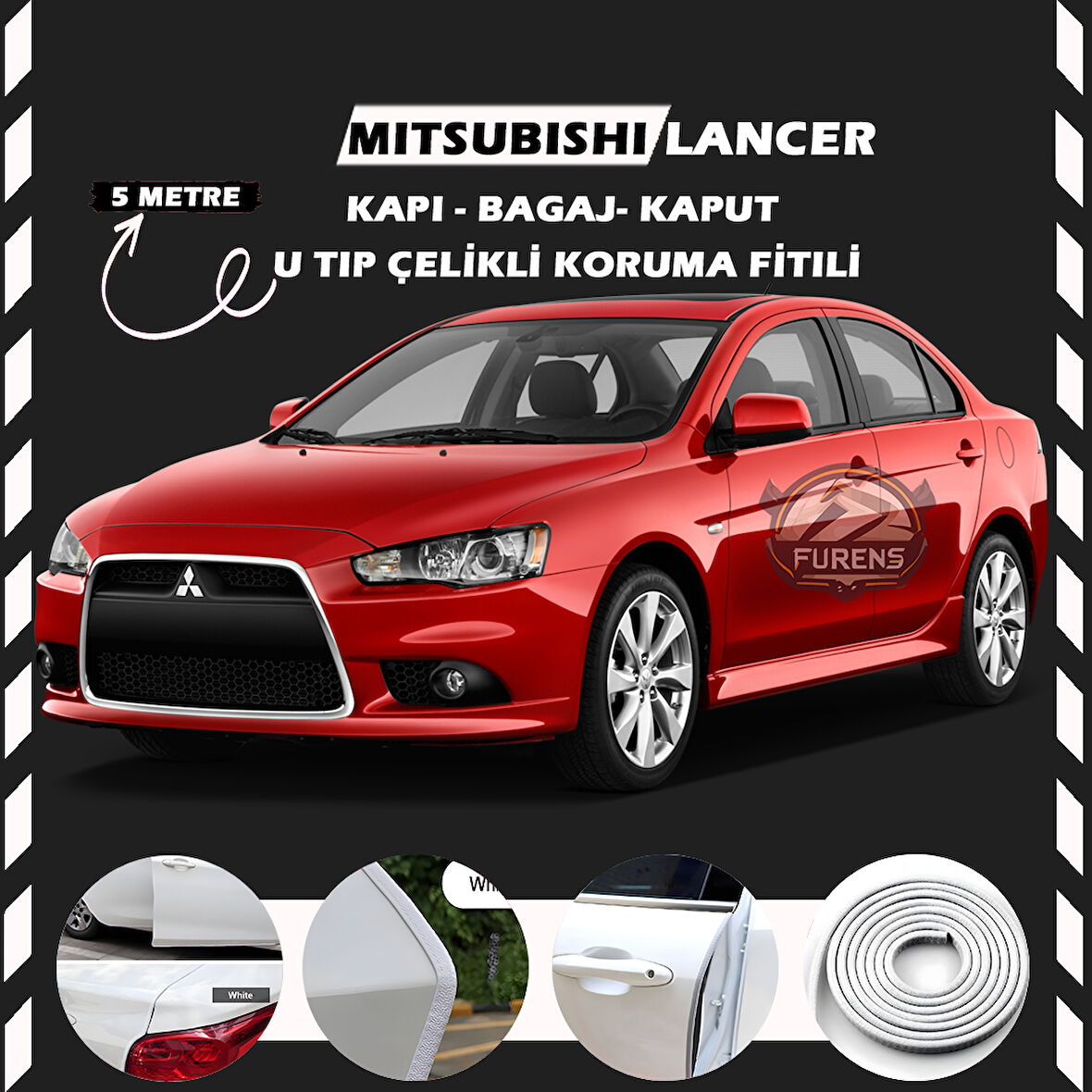 Mitsubishi Lancer Oto Araç Kapı Koruma Fitili 5metre Parlak Beyaz Renk