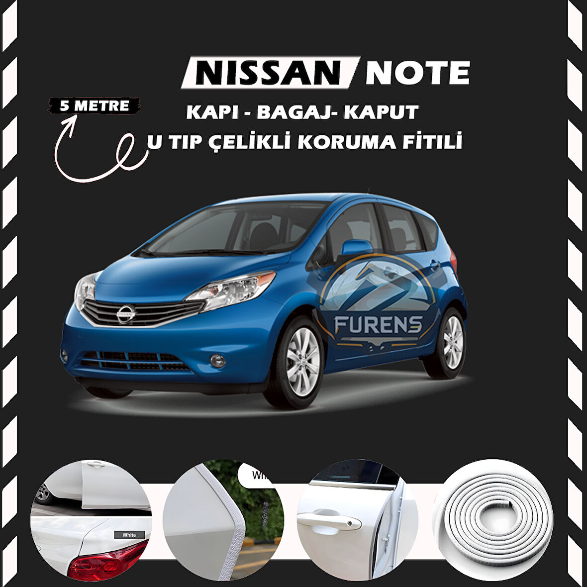 Nissan Note Oto Araç Kapı Koruma Fitili 5metre Parlak Beyaz Renk