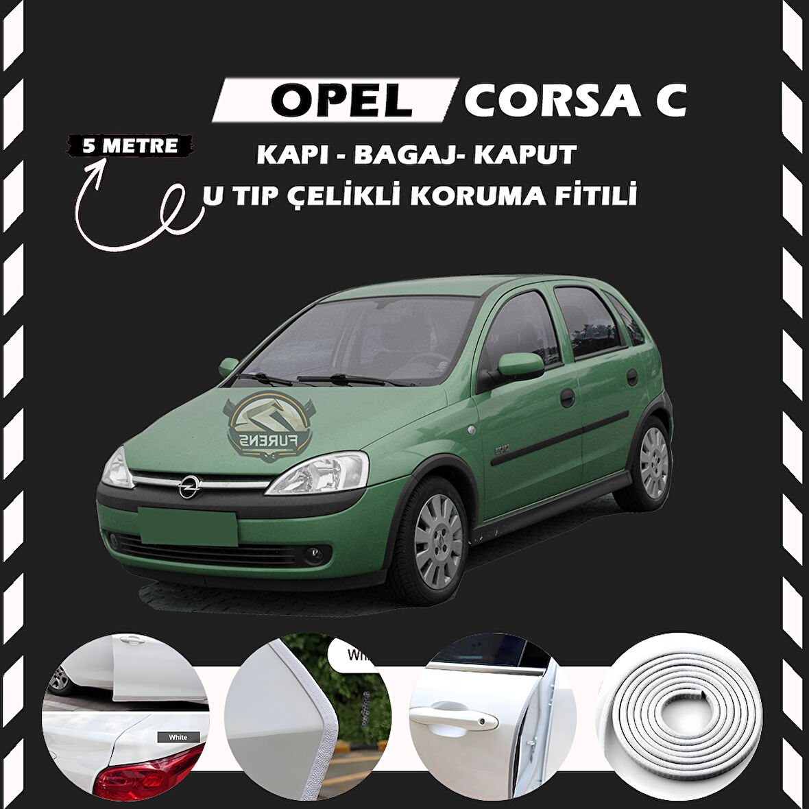 Opel Corsa C Oto Araç Kapı Koruma Fitili 5metre Parlak Beyaz Renk