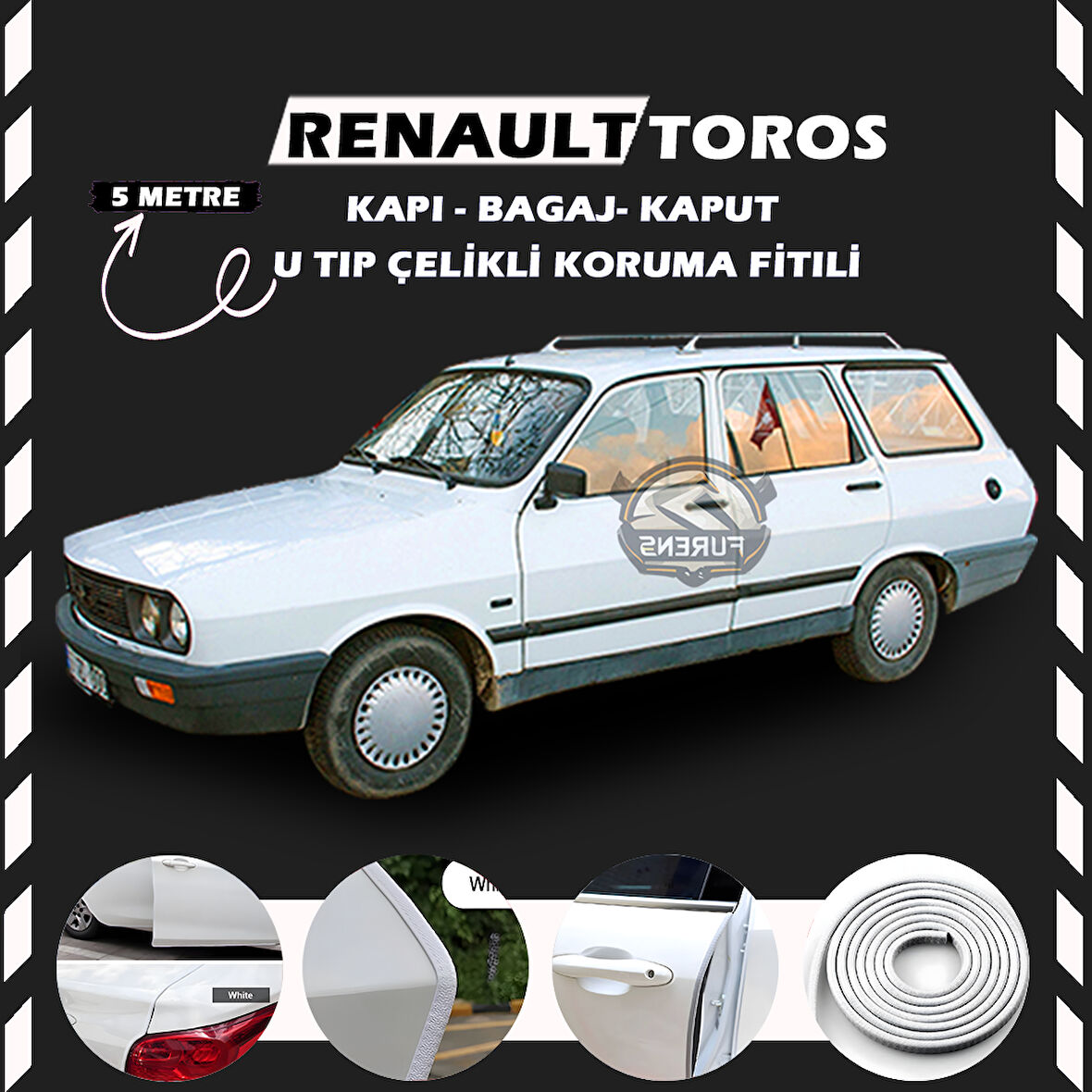 Renault Toros Oto Araç Kapı Koruma Fitili 5metre Parlak Beyaz Renk