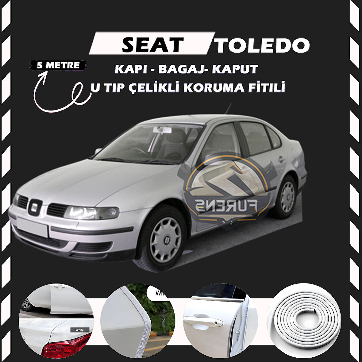 Seat Toledo Oto Araç Kapı Koruma Fitili 5metre Parlak Beyaz Renk