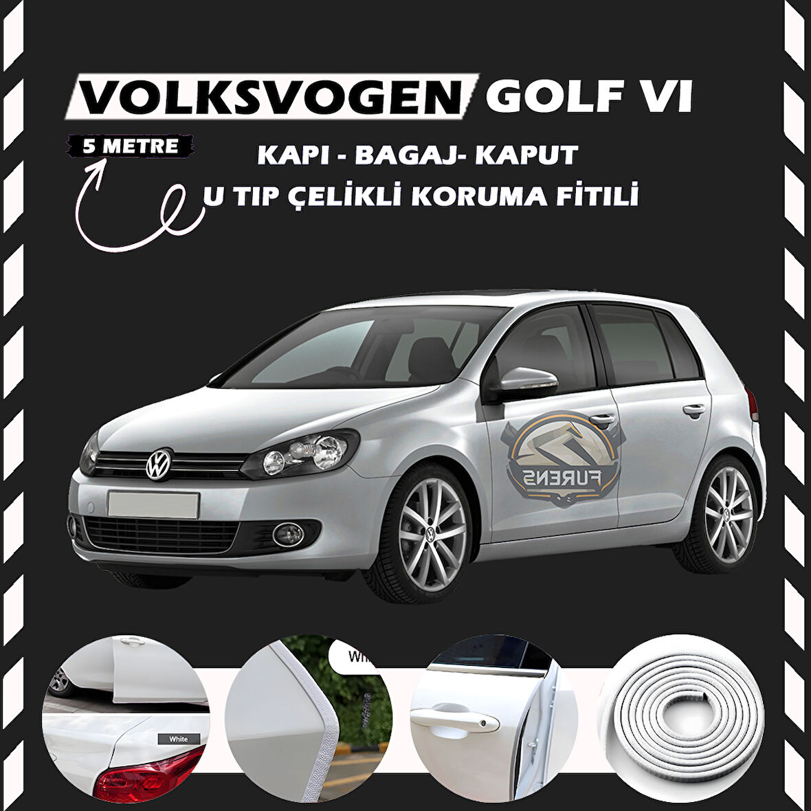 Volksvogen Golf 6 Oto Araç Kapı Koruma Fitili 5metre Parlak Beyaz Renk