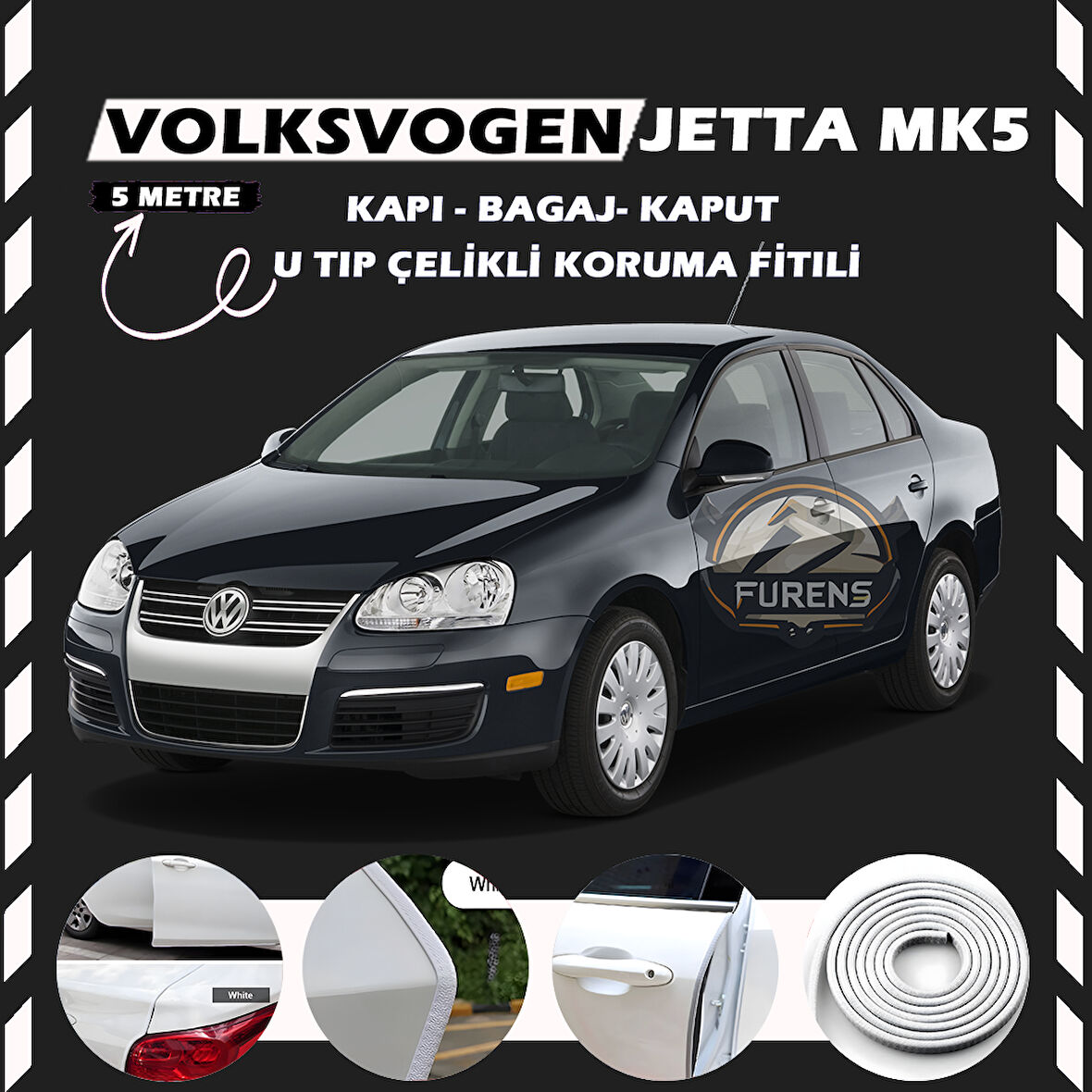 Volksvogen Jetta Mk5 Oto Araç Kapı Koruma Fitili 5metre Parlak Beyaz Renk