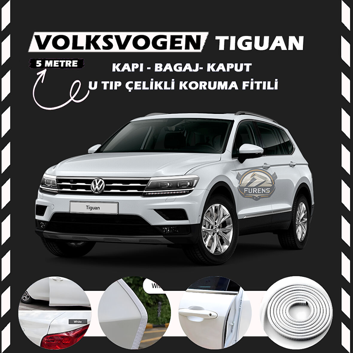 Volksvogen Tiguan Oto Araç Kapı Koruma Fitili 5metre Parlak Beyaz Renk