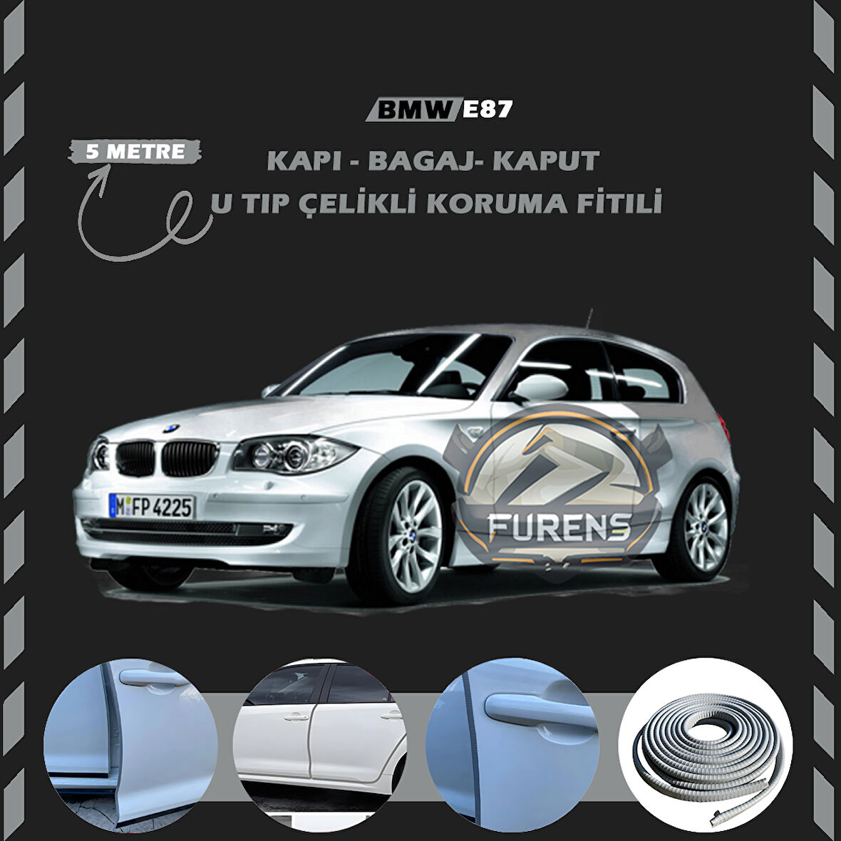 Bmw E87 Oto Araç Kapı Koruma Fitili 5metre Parlak Gri Renk
