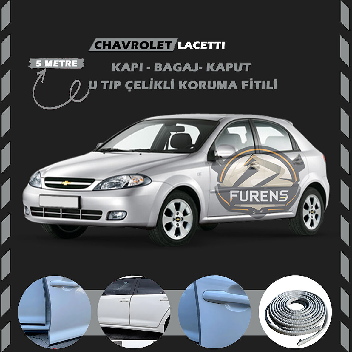 Chavrolet Lacetti Oto Araç Kapı Koruma Fitili 5metre Parlak Gri Renk