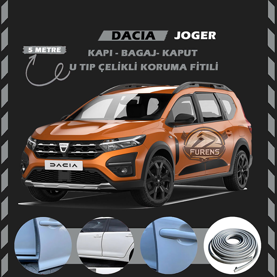 Dacia Joger Oto Araç Kapı Koruma Fitili 5metre Parlak Gri Renk