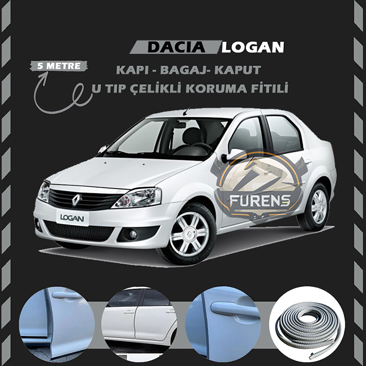 Dacia Logan Oto Araç Kapı Koruma Fitili 5metre Parlak Gri Renk