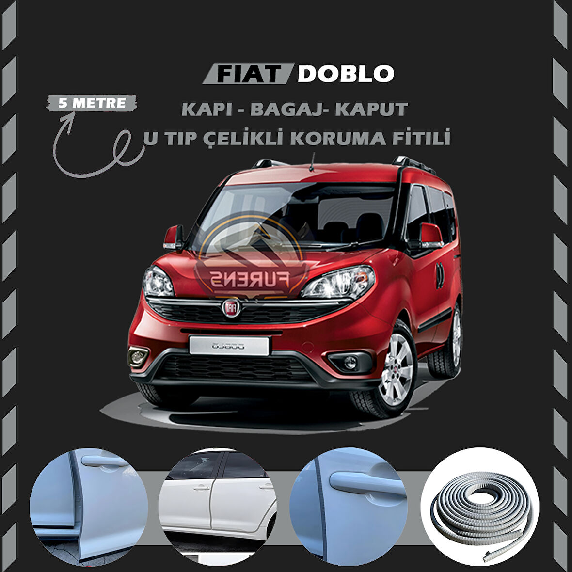Fiat Doblo Oto Araç Kapı Koruma Fitili 5metre Parlak Gri Renk