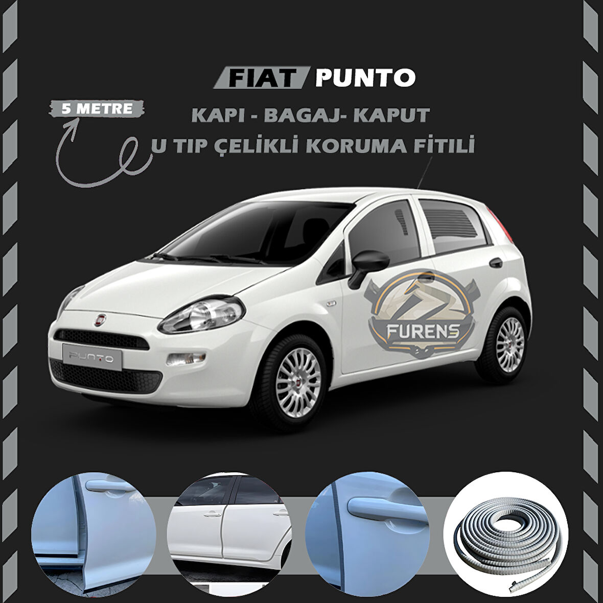 Fiat Punto Oto Araç Kapı Koruma Fitili 5metre Parlak Gri Renk