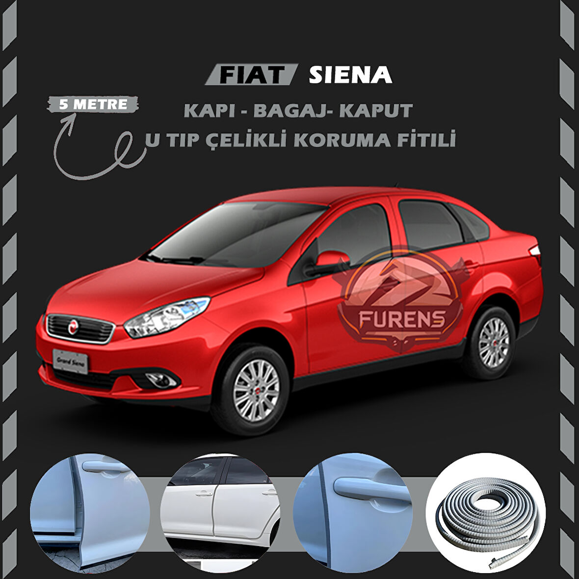 Fiat Siena Oto Araç Kapı Koruma Fitili 5metre Parlak Gri Renk