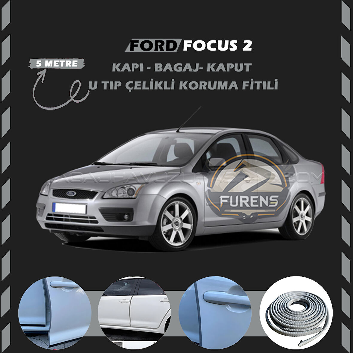 Ford Focus 2 Oto Araç Kapı Koruma Fitili 5metre Parlak Gri Renk