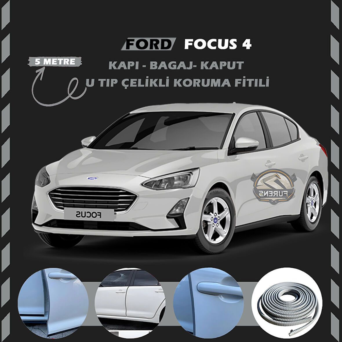 Ford Focus 4 Oto Araç Kapı Koruma Fitili 5metre Parlak Gri Renk