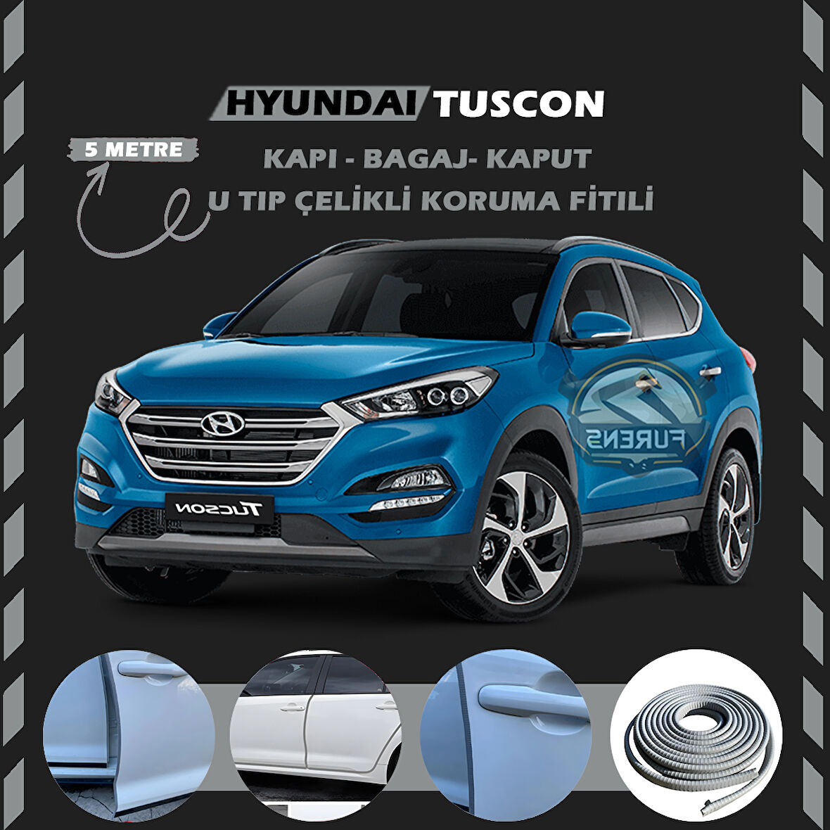 Hyundai Tuscon Oto Araç Kapı Koruma Fitili 5metre Parlak Gri Renk