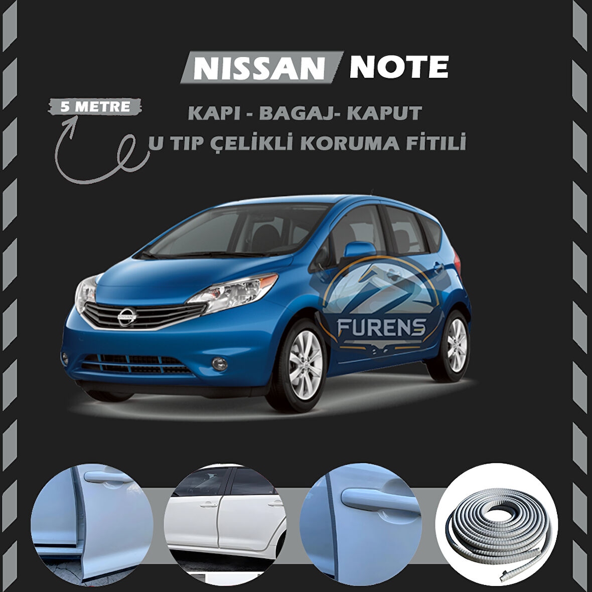 Nissan Note Oto Araç Kapı Koruma Fitili 5metre Parlak Gri Renk