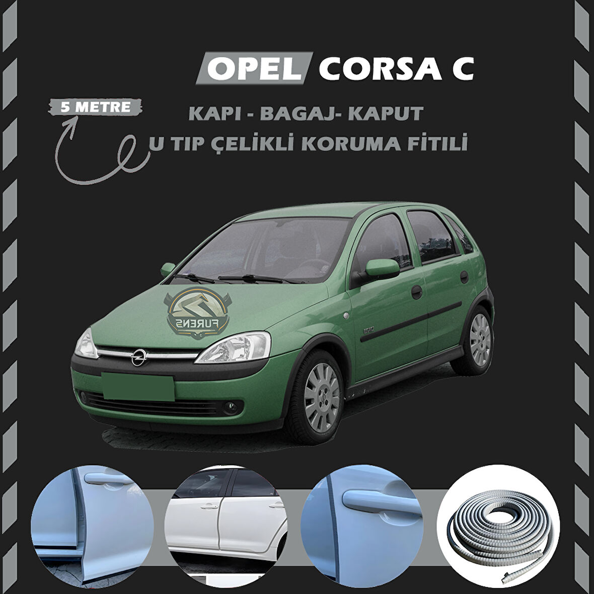 Opel Corsa C Oto Araç Kapı Koruma Fitili 5metre Parlak Gri Renk