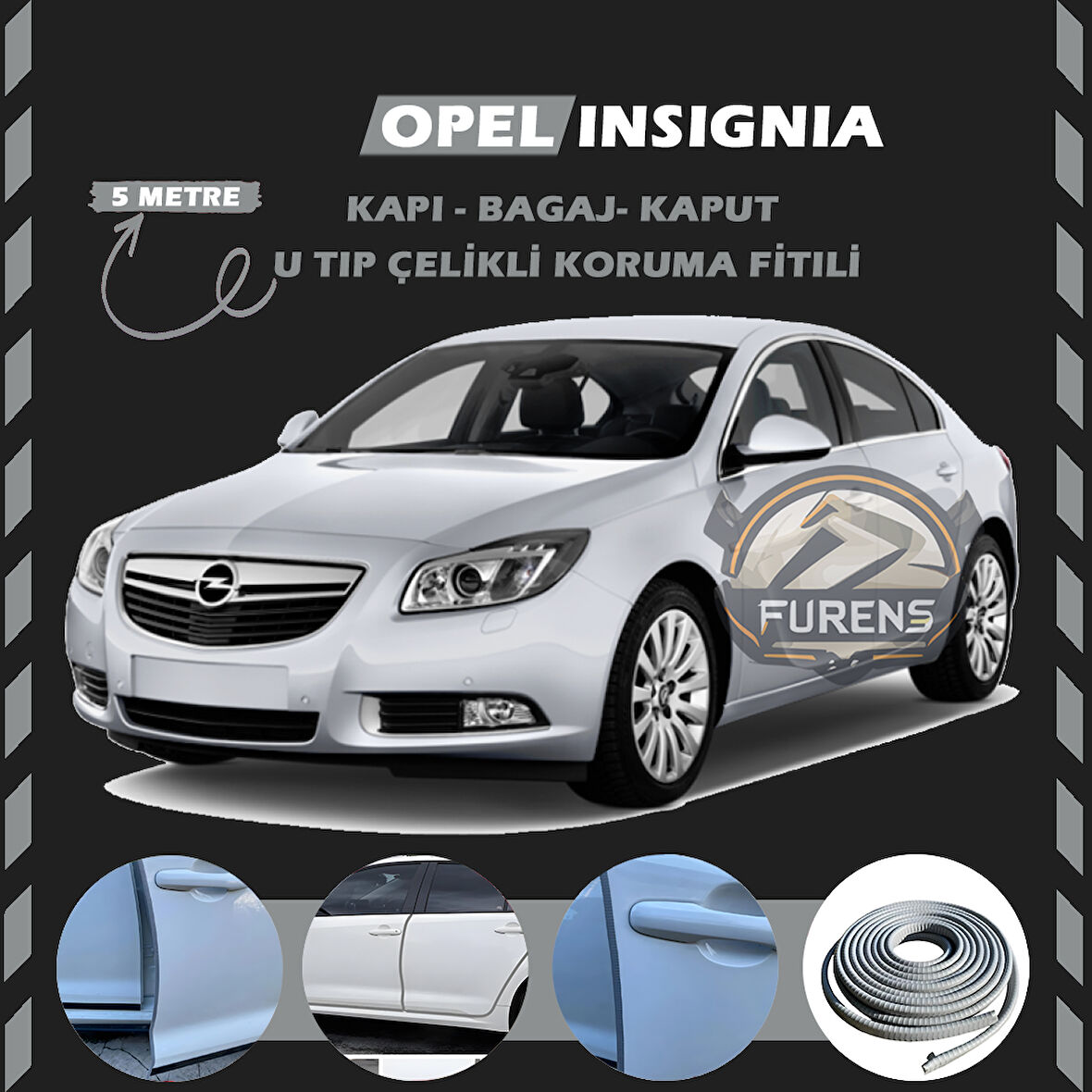 Opel İnsignia Oto Araç Kapı Koruma Fitili 5metre Parlak Gri Renk