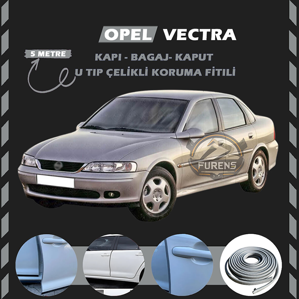 Opel Vectra Oto Araç Kapı Koruma Fitili 5metre Parlak Gri Renk