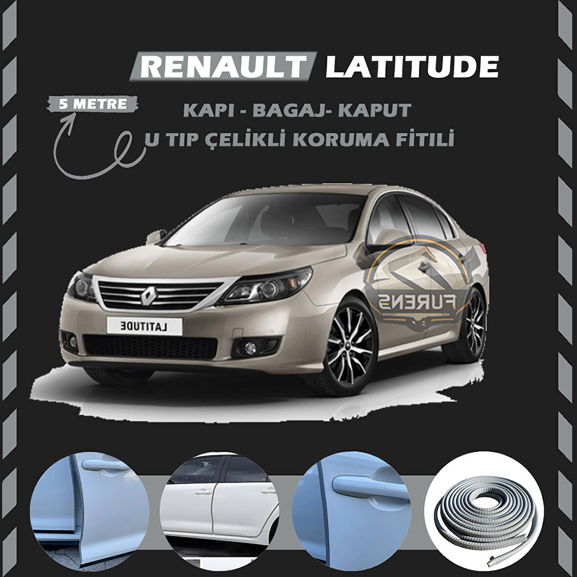 Renault Latitude Oto Araç Kapı Koruma Fitili 5metre Parlak Gri Renk