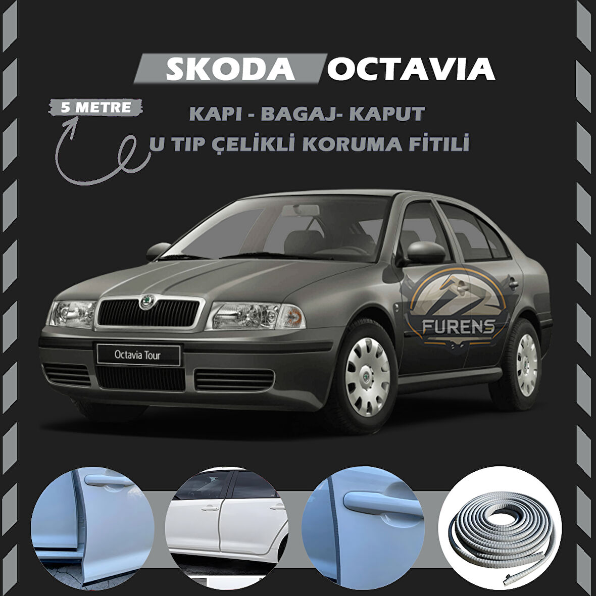 Skoda Octavia Oto Araç Kapı Koruma Fitili 5metre Parlak Gri Renk