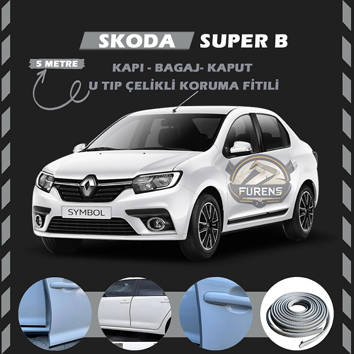 Symbol Thalia Oto Araç Kapı Koruma Fitili 5metre Parlak Gri Renk