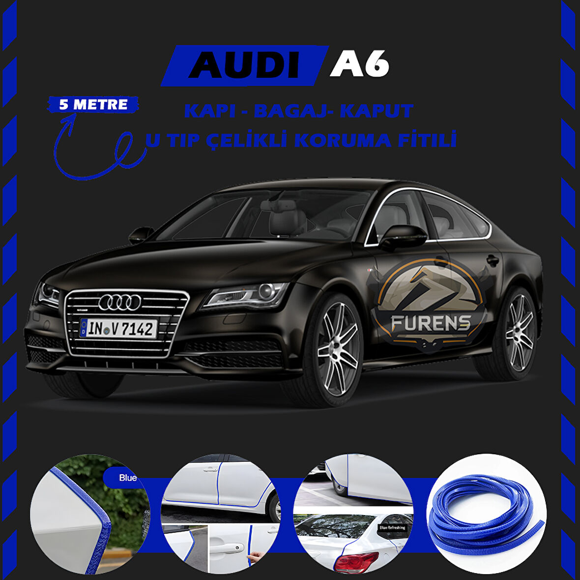 Audi A7 Oto Araç Kapı Koruma Fitili 5metre Parlak Mavi Renk