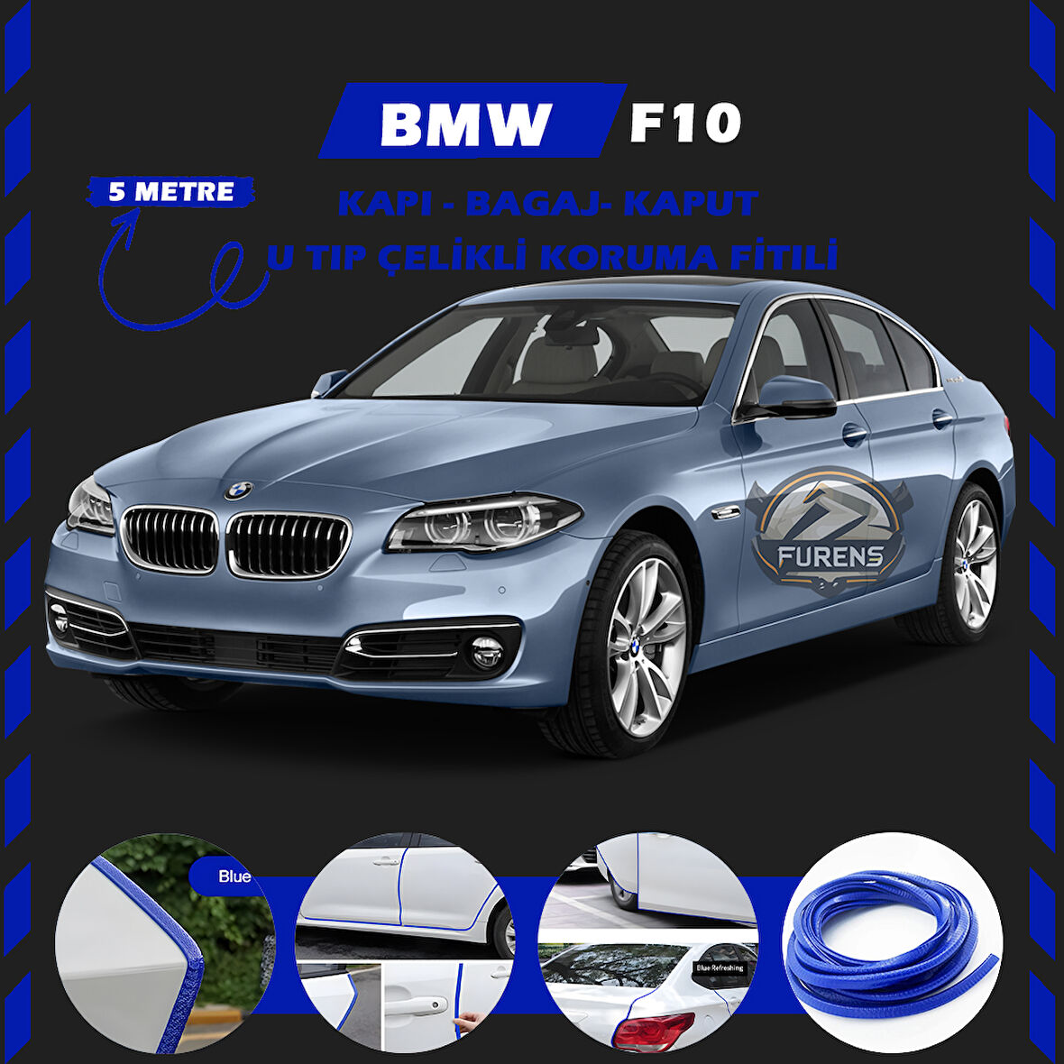 Bmw F10 Oto Araç Kapı Koruma Fitili 5metre Parlak Mavi Renk