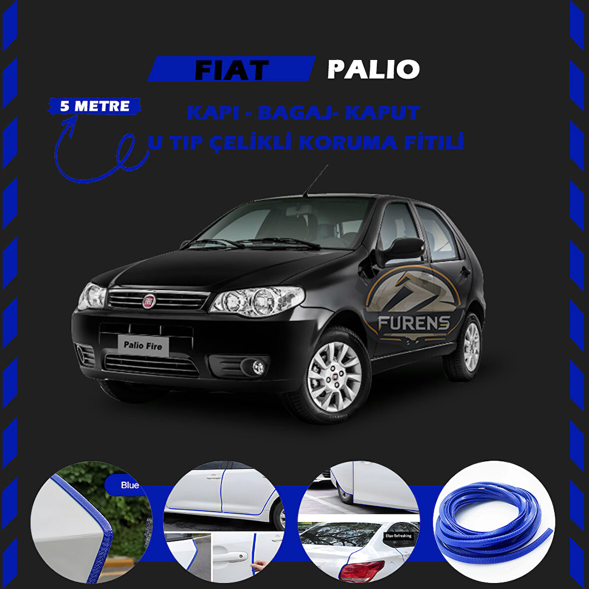 Fiat Palio Oto Araç Kapı Koruma Fitili 5metre Parlak Mavi Renk