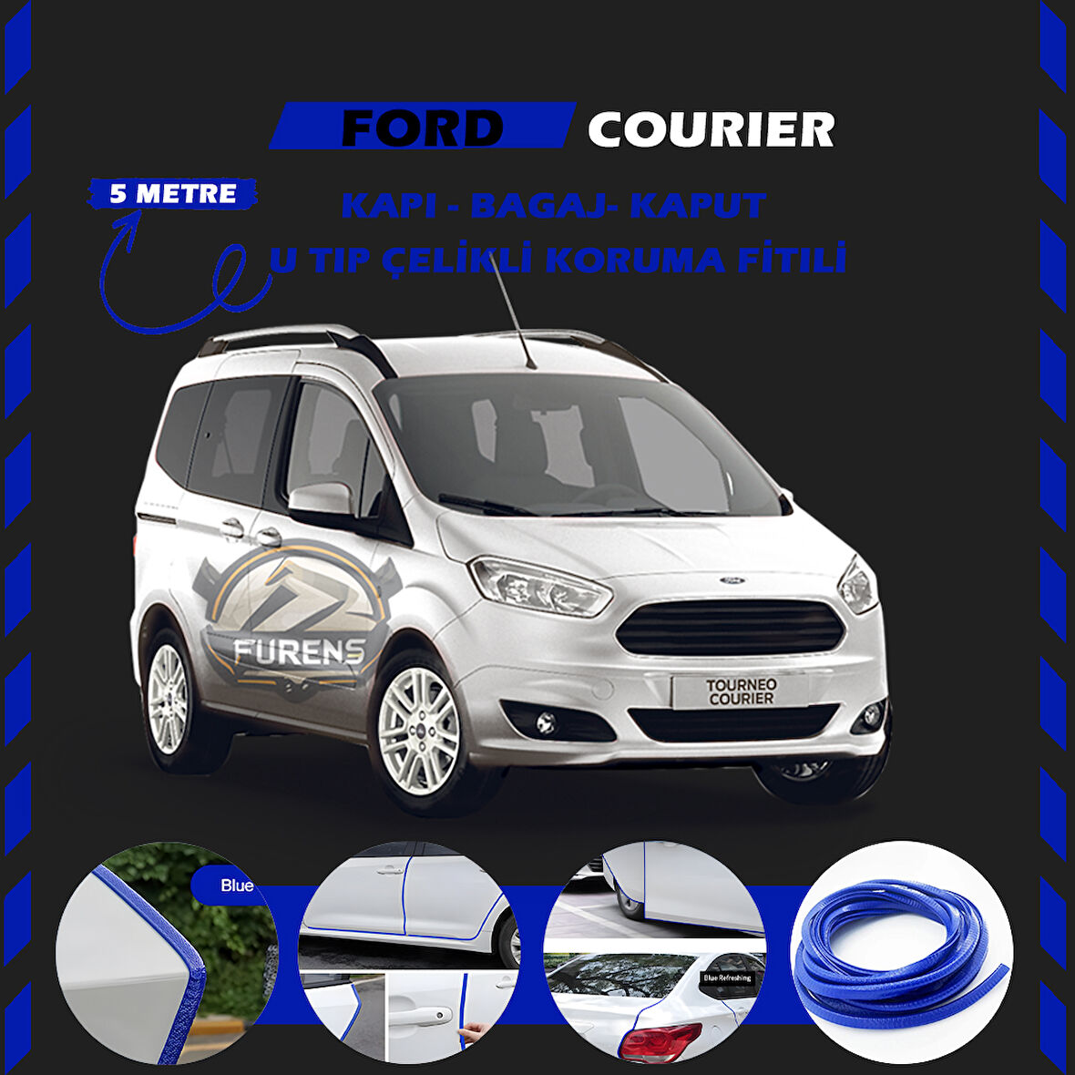 Ford Courier Oto Araç Kapı Koruma Fitili 5metre Parlak Mavi Renk