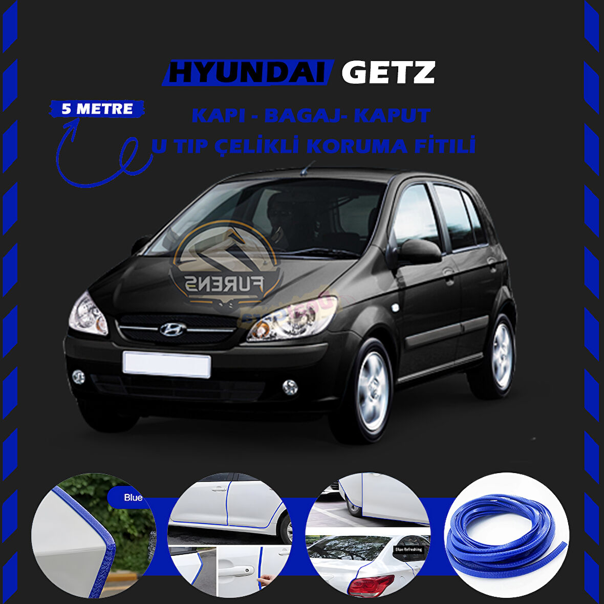 Hyundai Getz Oto Araç Kapı Koruma Fitili 5metre Parlak Mavi Renk
