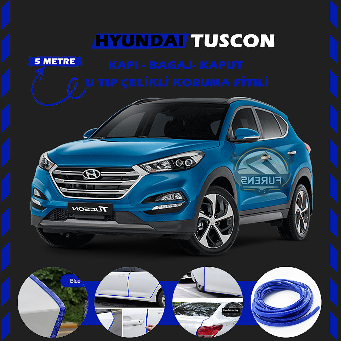 Hyundai Tuscon Oto Araç Kapı Koruma Fitili 5metre Parlak Mavi Renk