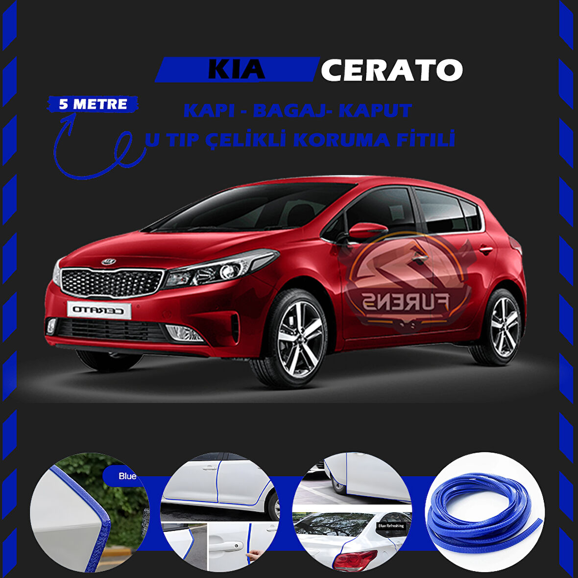 Kia Cerato Oto Araç Kapı Koruma Fitili 5metre Parlak Mavi Renk