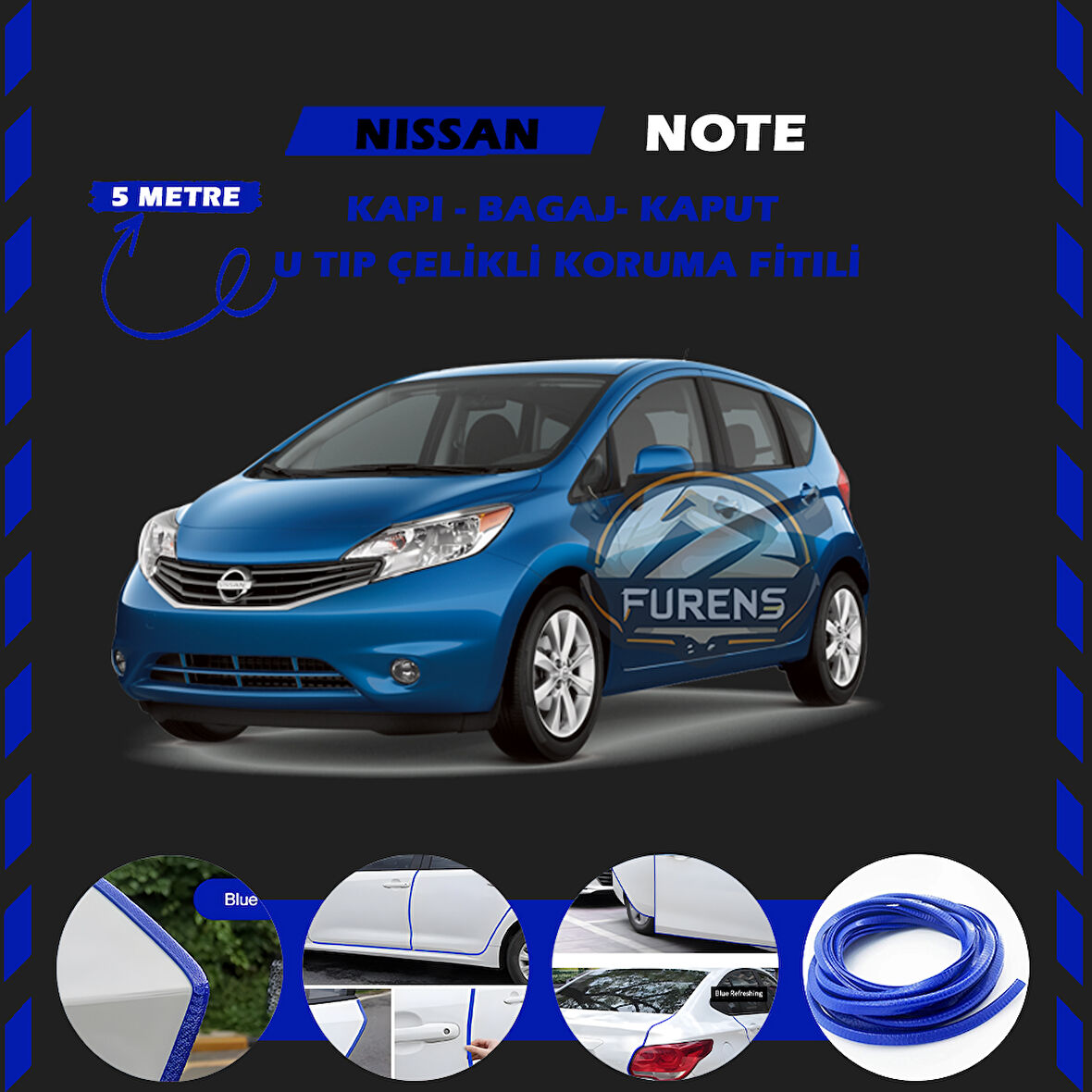 Nissan Note Oto Araç Kapı Koruma Fitili 5metre Parlak Mavi Renk