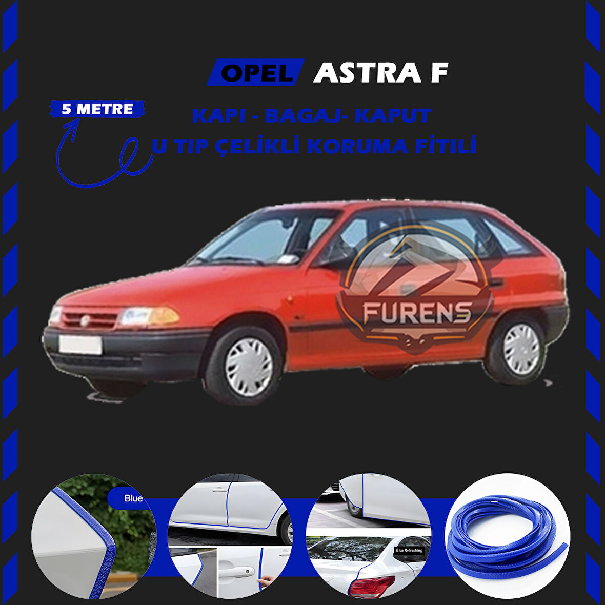 Opel Astra F Oto Araç Kapı Koruma Fitili 5metre Parlak Mavi Renk