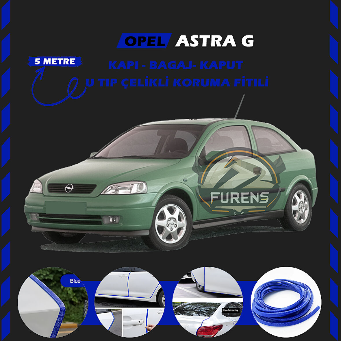 Opel Astra G Oto Araç Kapı Koruma Fitili 5metre Parlak Mavi Renk