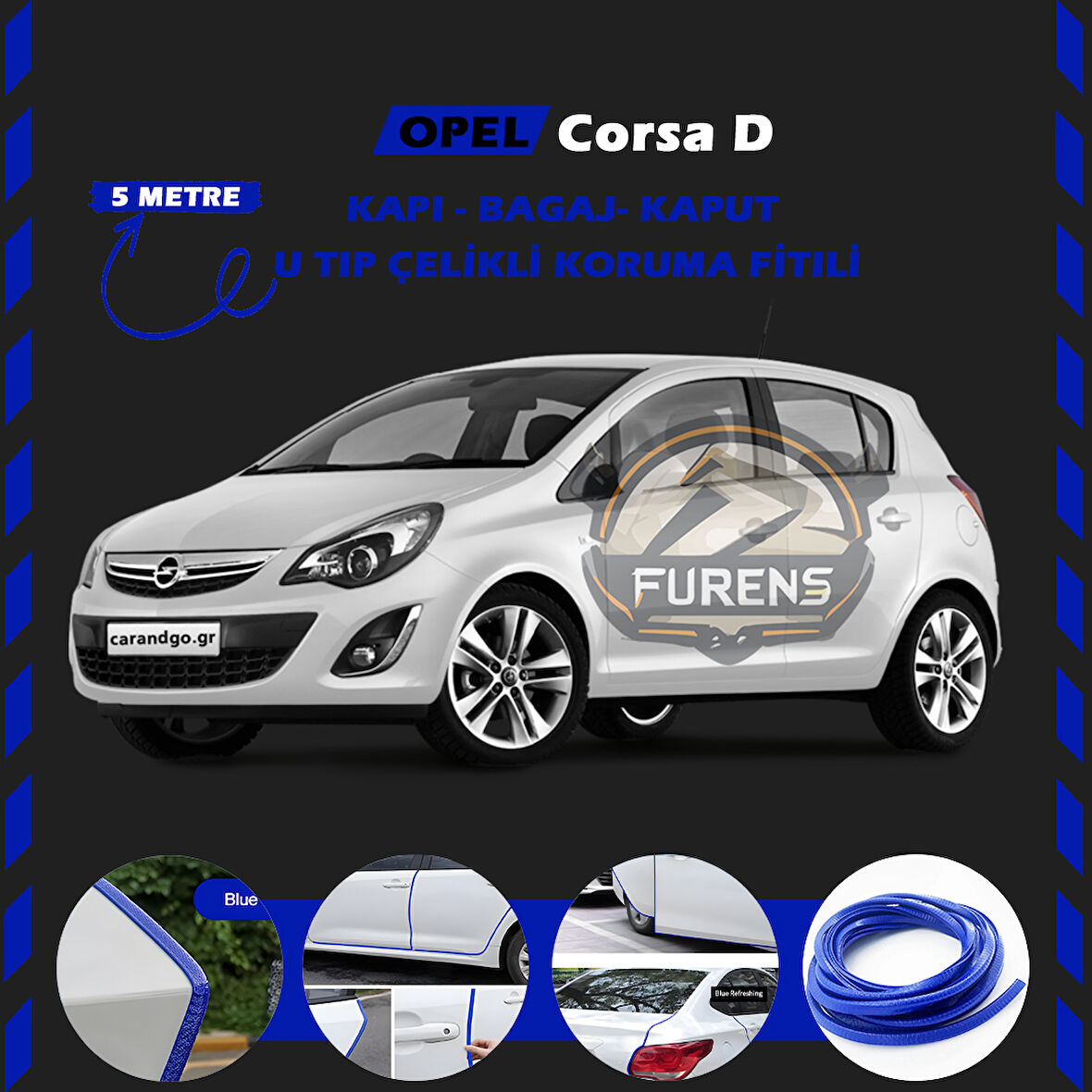 Opel Corsa D Oto Araç Kapı Koruma Fitili 5metre Parlak Mavi Renk