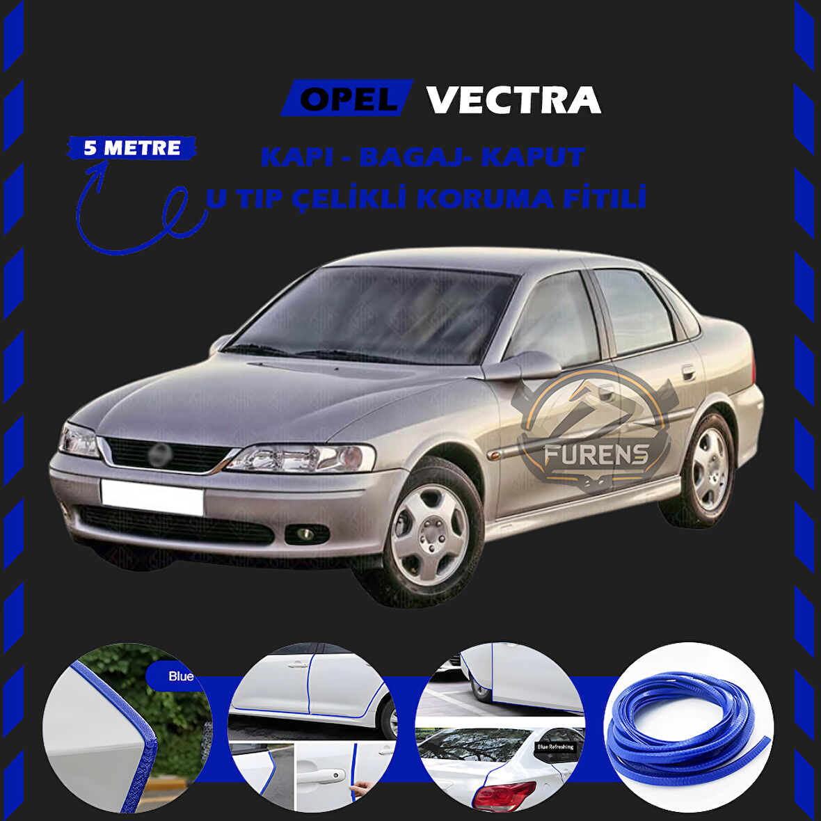 Opel Vectra Oto Araç Kapı Koruma Fitili 5metre Parlak Mavi Renk