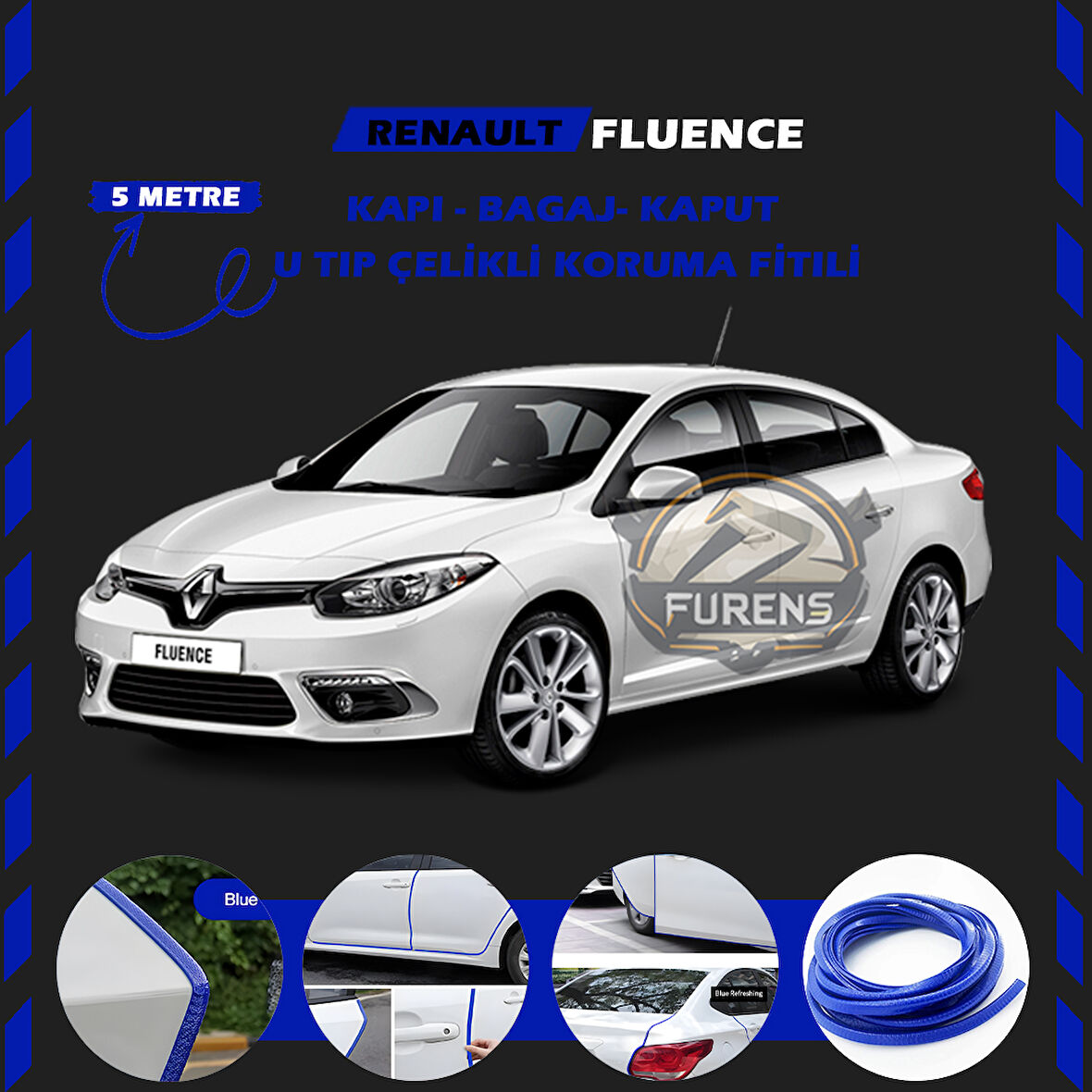 Renault Fluence Oto Araç Kapı Koruma Fitili 5metre Parlak Mavi Renk