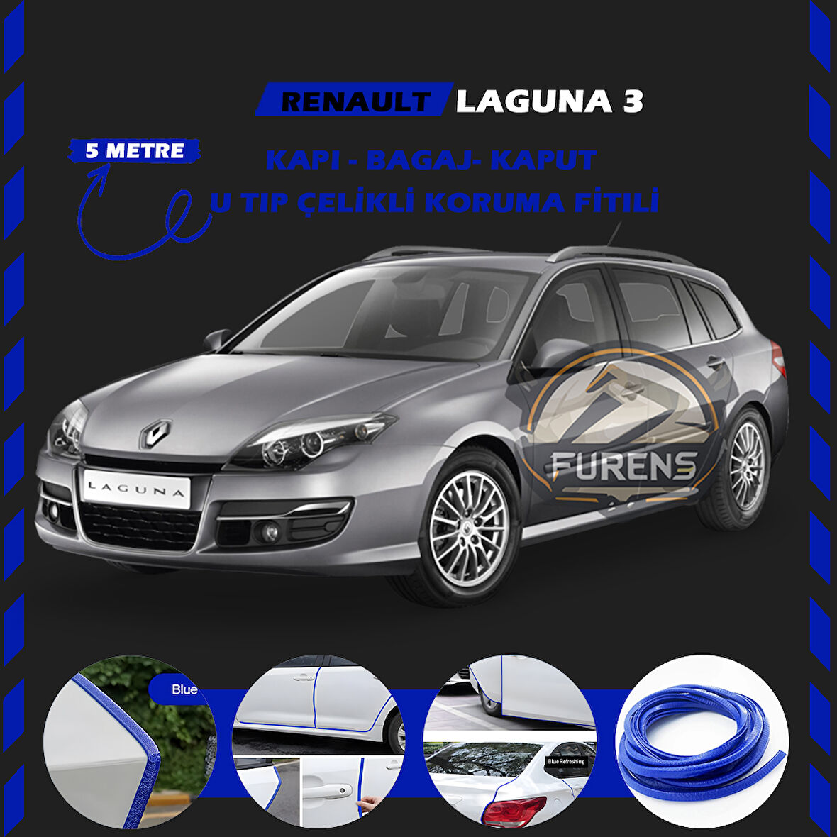 Renault Laguna 3 Oto Araç Kapı Koruma Fitili 5metre Parlak Mavi Renk