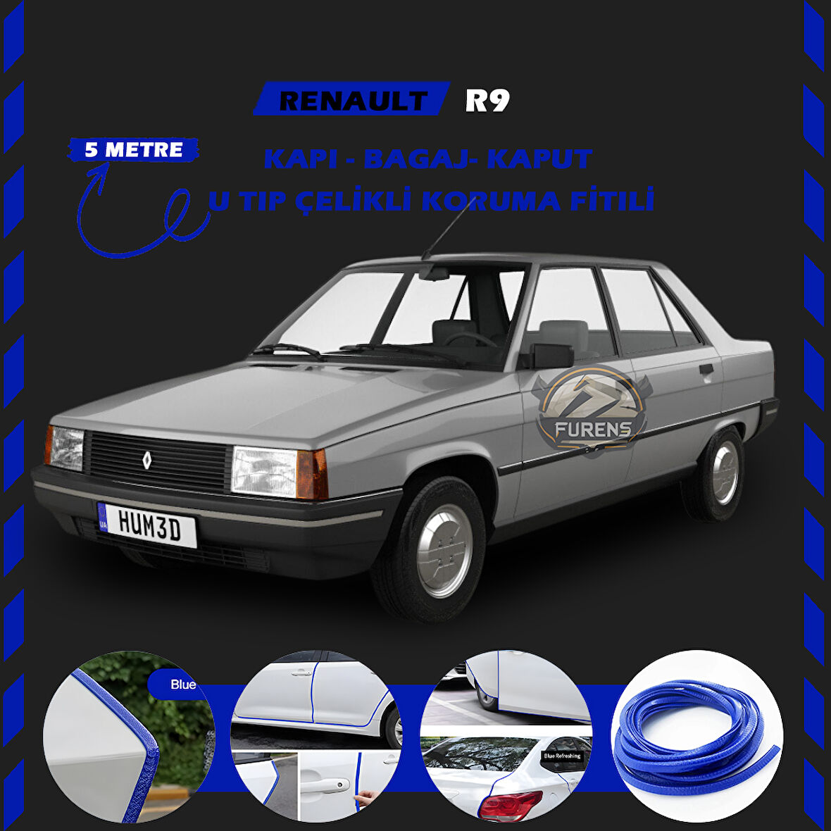 Renault R9 Oto Araç Kapı Koruma Fitili 5metre Parlak Mavi Renk