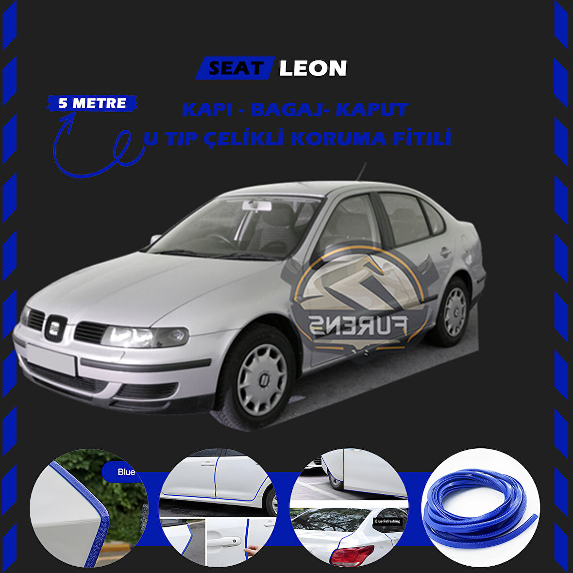 Seat Toledo Oto Araç Kapı Koruma Fitili 5metre Parlak Mavi Renk
