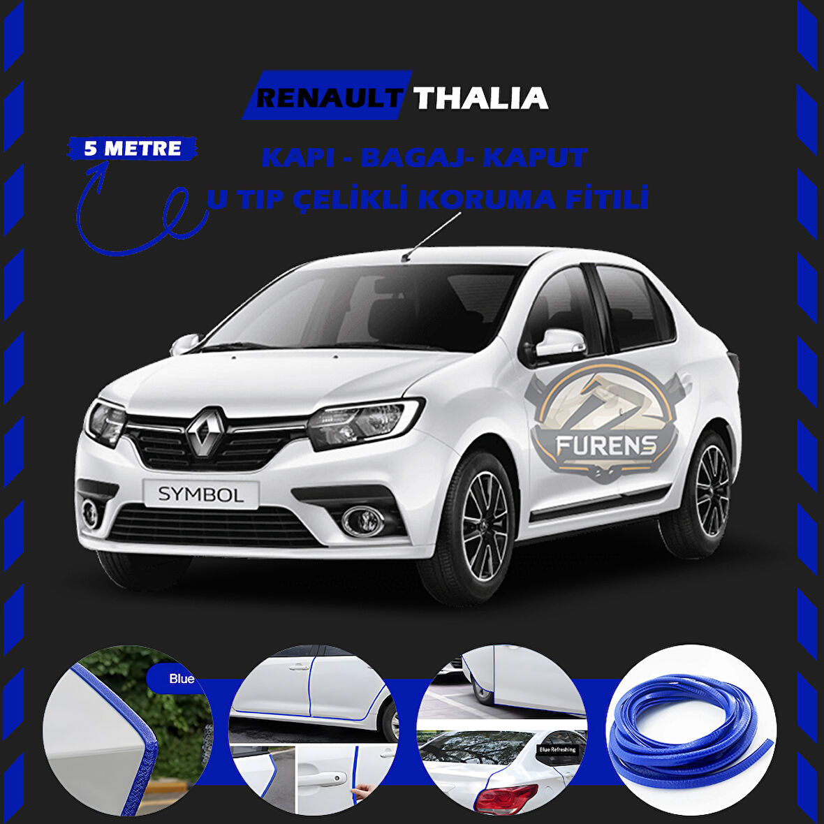 Symbol Thalia Oto Araç Kapı Koruma Fitili 5metre Parlak Mavi Renk